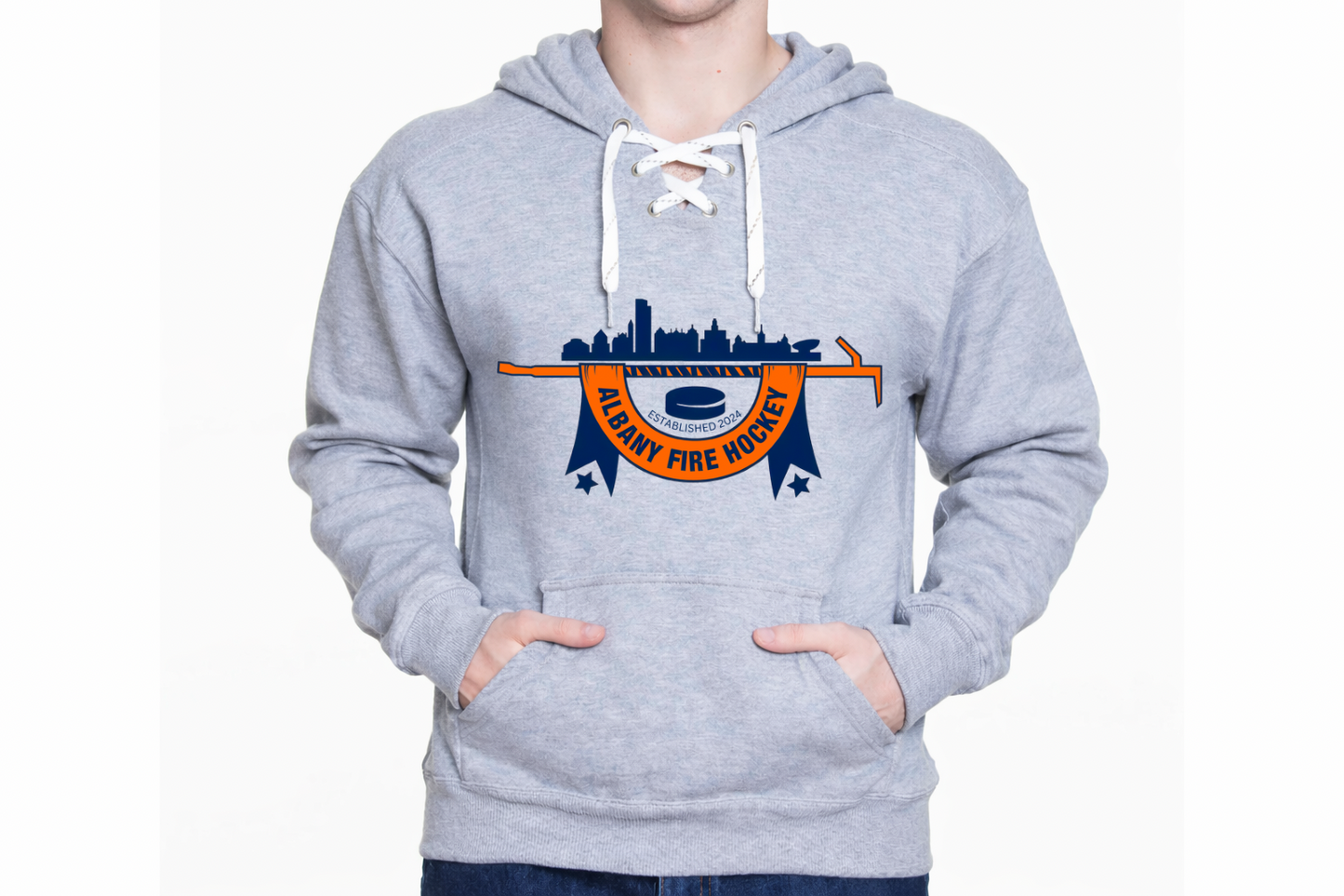 ADULT Albany Fire Department Hockey Drawstring Lace Sports Hoodie