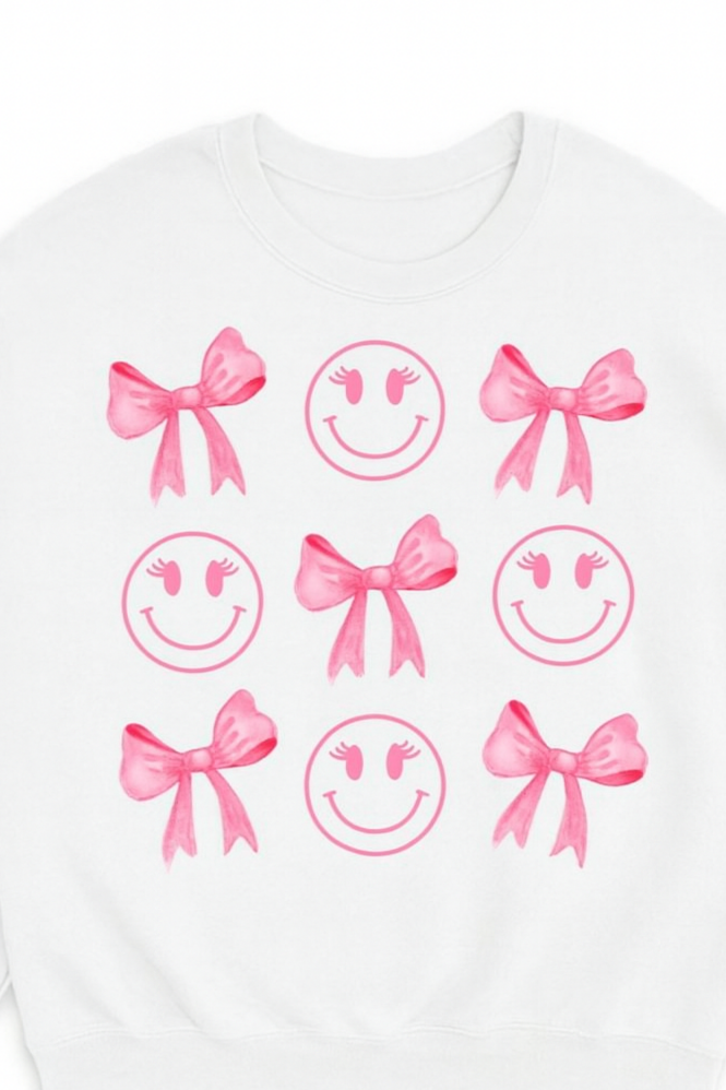 ADULT BELLA CANVAS Pink Smiley Bows TSHIRT