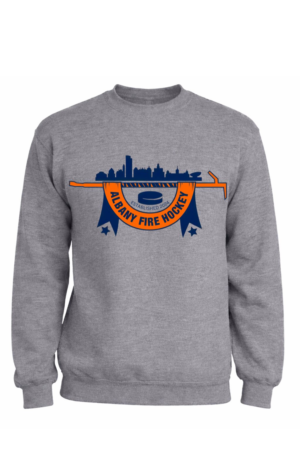 ADULT Port and Company Albany Fire Department Hockey Crewneck Sweatshirt