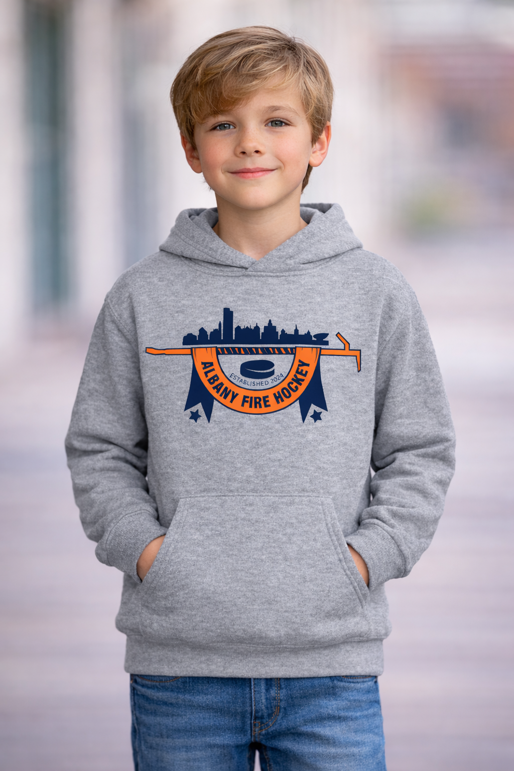 YOUTH Port and Company Albany Fire Department Hockey Hoodie