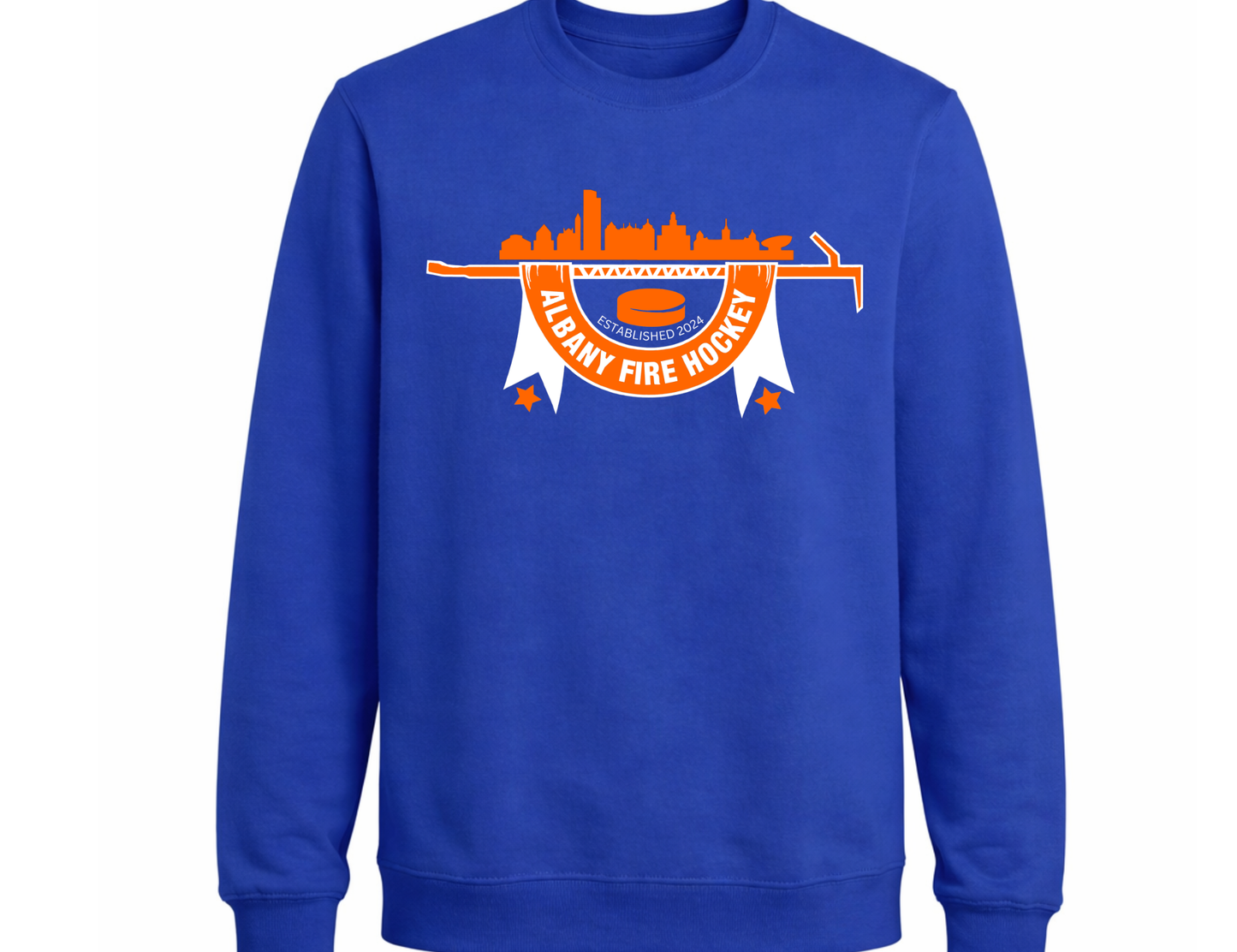 ADULT Port and Company Albany Fire Department Hockey Crewneck Sweatshirt