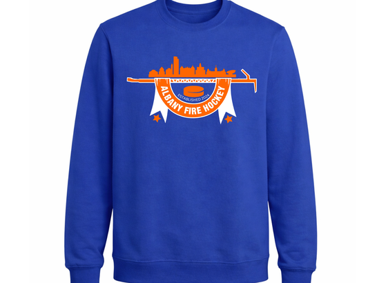 ADULT Port and Company Albany Fire Department Hockey Crewneck Sweatshirt
