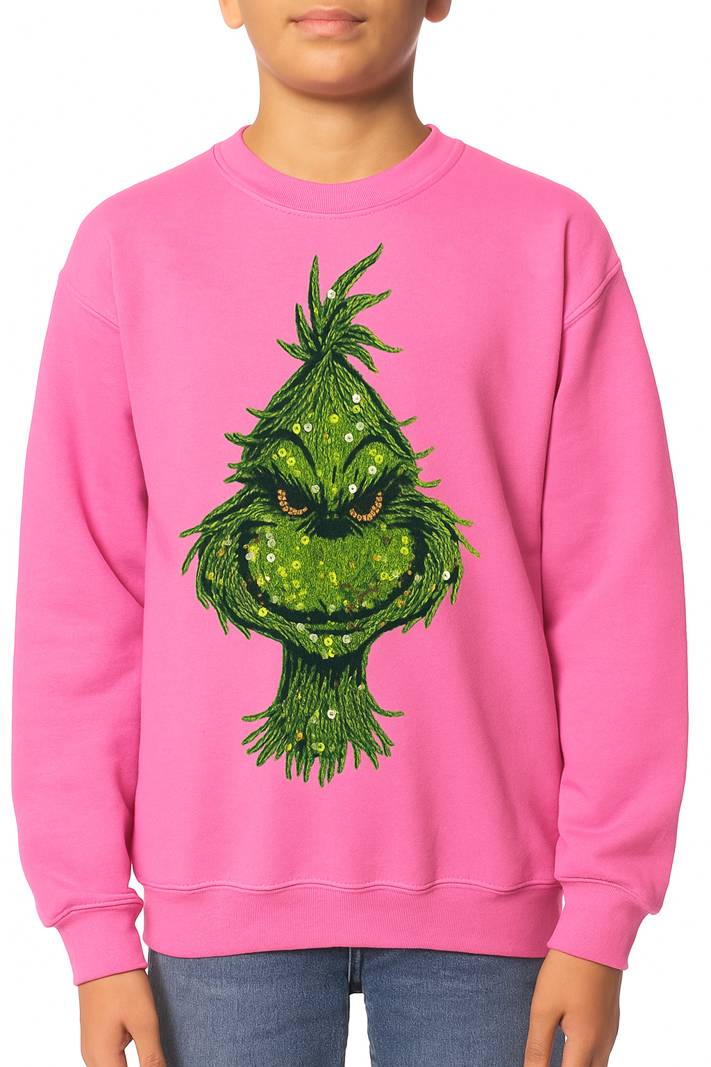 YOUTH FAUX TEXTURE GRINCH CREWNECK SWEATSHIRT