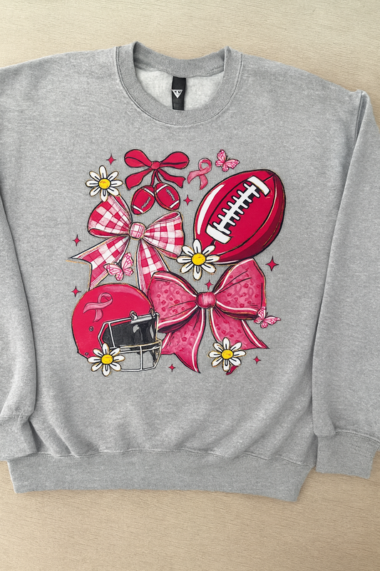 ADULT BELLA CANVAS style Pink Out Football Breast Cancer Awareness  Bow sweatshirt