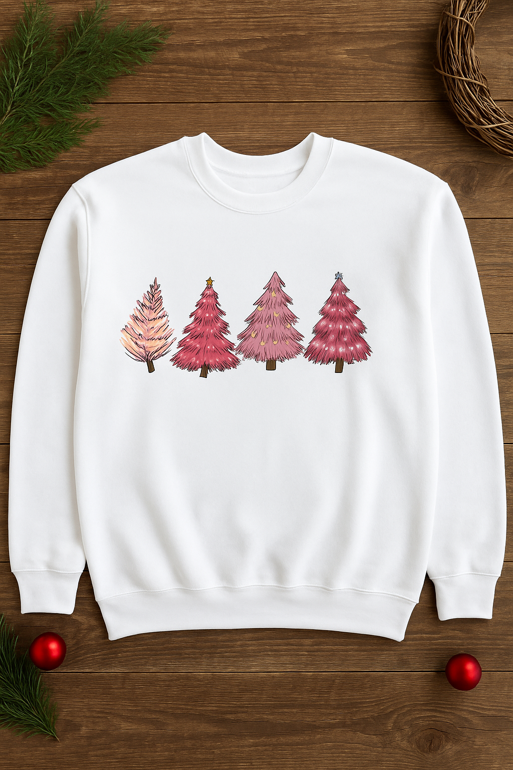 ADULT PINK CHRISTMAS TREES CREWNECK SWEATSHIRT