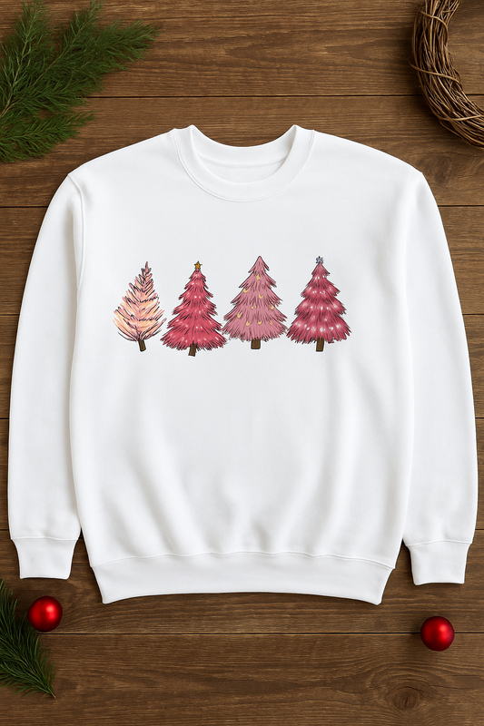 ADULT PINK CHRISTMAS TREES CREWNECK SWEATSHIRT