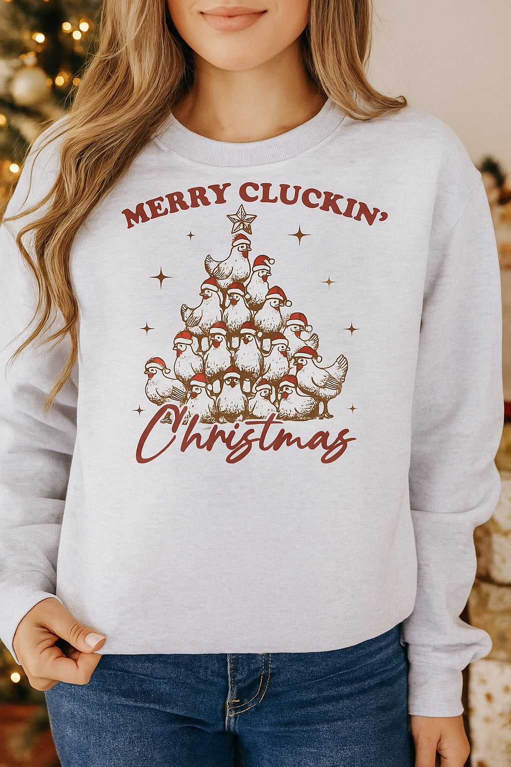 ADULT MERRY CLUCKIN' CHRISTMAS CREWNECK SWEATSHIRT