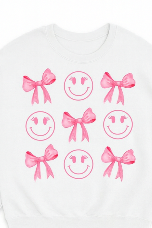 ADULT BELLA CANVAS Pink Smiley Bows TSHIRT