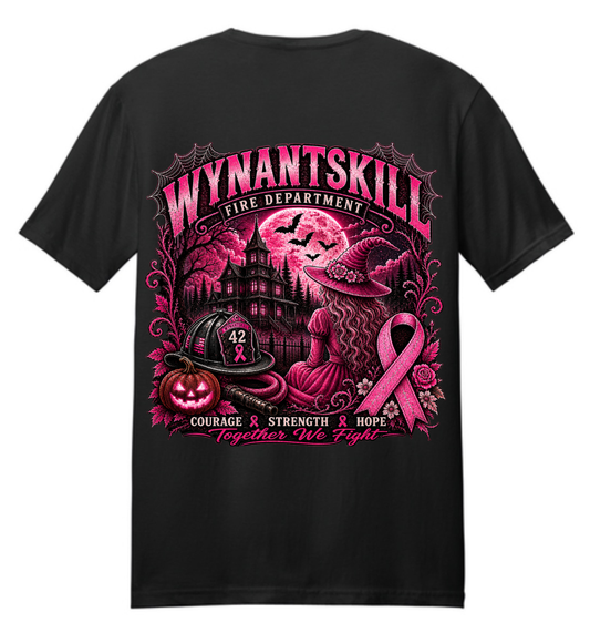 ADULT Wynantskill Fire Department Breast Cancer Awareness T Shirt (firefighter helmet back)