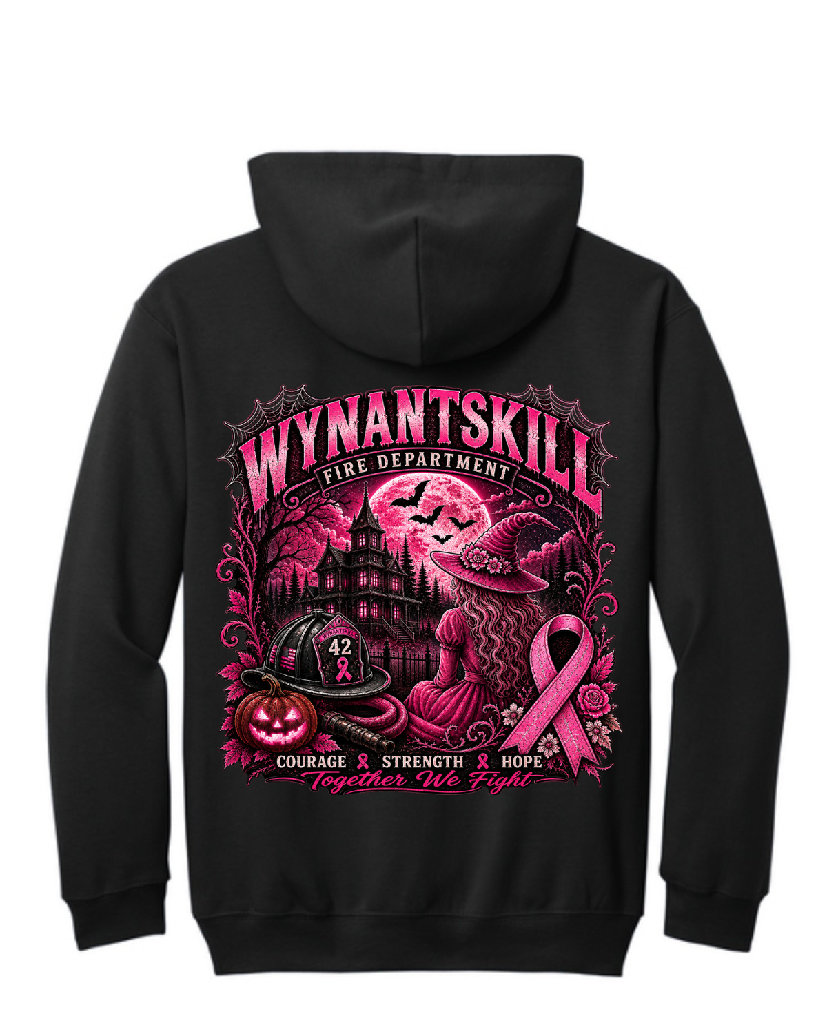 ADULT Wynantskill Fire Department Breast Cancer Awareness Hooded Sweatshirt (Helmet back option)