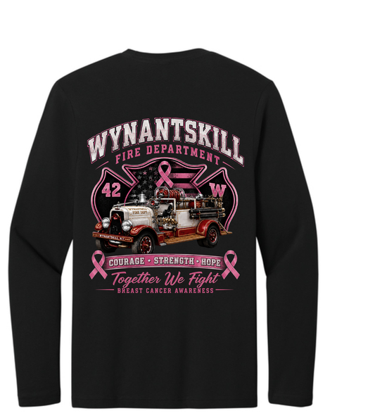 ADULT Wynantskill Fire Department Breast Cancer Awareness long sleeve shirt firetruck back)