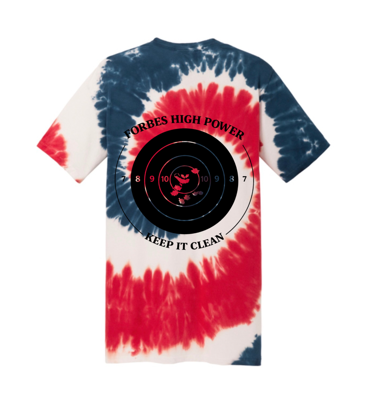 Adult Forbes Rifle and Pistol Club Tie Dye T Shirt (left chest wall design)