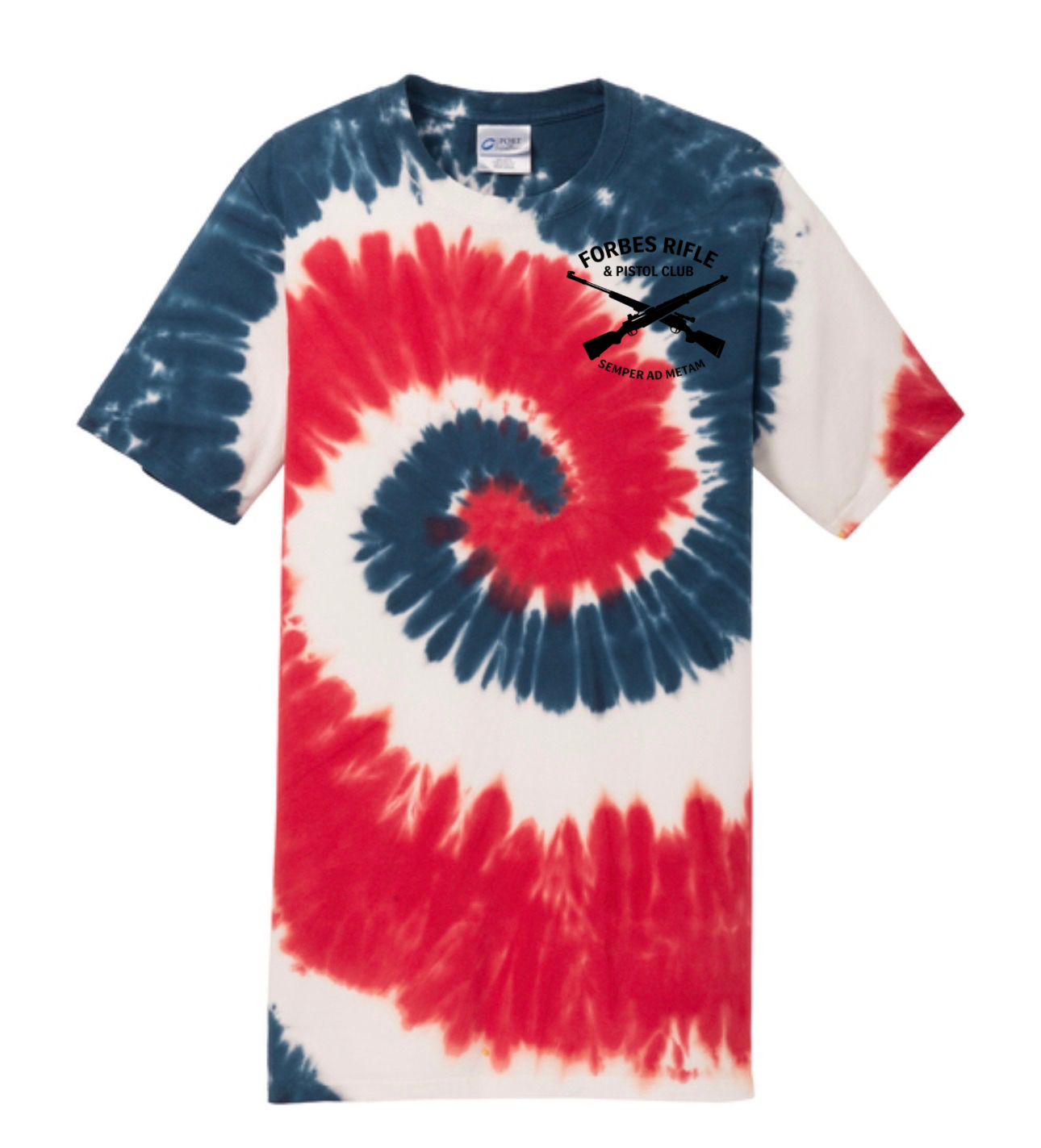 Adult Forbes Rifle and Pistol Club Tie Dye T Shirt (left chest wall design)