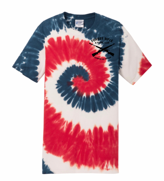 Adult Forbes Rifle and Pistol Club Tie Dye T Shirt (left chest wall design)