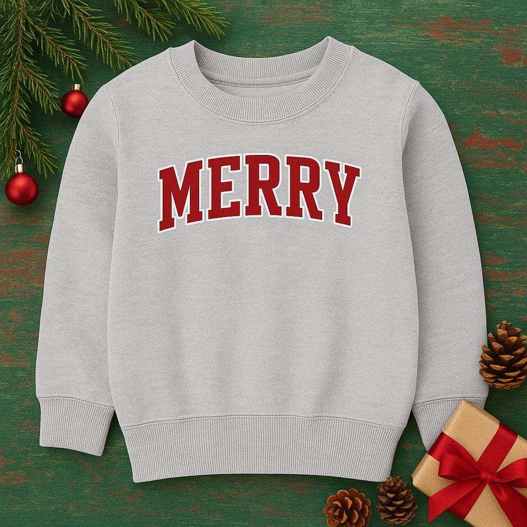 TODDLER CRANBERRY WITH WHITE OUTLINE CREWNECK SWEATSHIRT