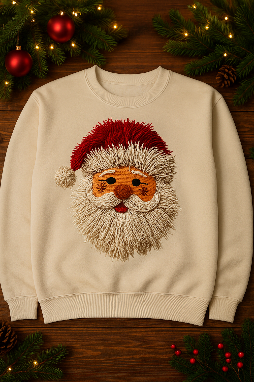 ADULT FAUX YARN SANTA FACE CREWNECK SWEATSHIRT