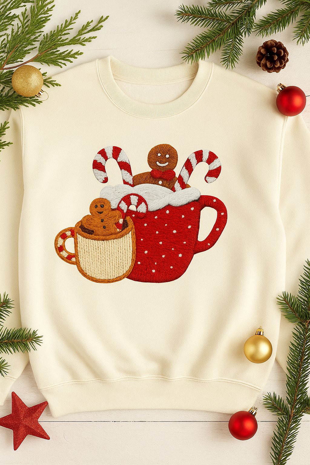 ADULT FAUX YARN GINGERBREAD MUG CREWNECK SWEATSHIRT