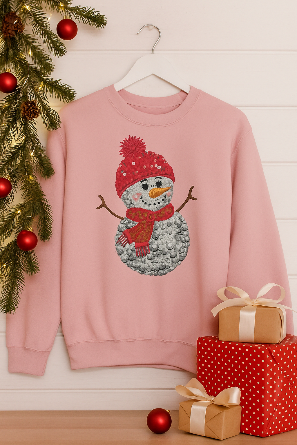 ADULT FAUX SEQUIN SNOWMAN CREWNECK SWEATSHIRT