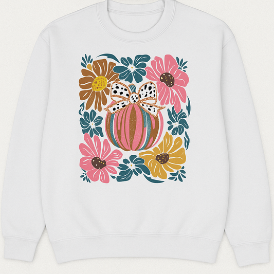 ADULT Bella Canvas Halloween Floral Pumpkin Crewneck Sweatshirt