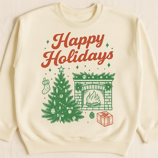 ADULT COZY HAPPY HOLIDAYS CREWNECK SWEATSHIRT