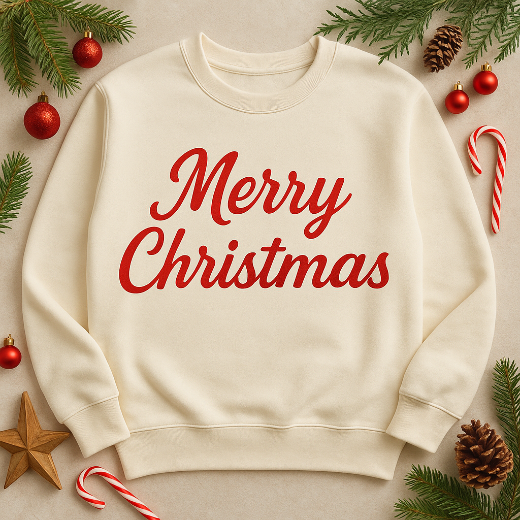 ADULT MERRY CHRISTMAS SCRIPT CREWNECK SWEATSHIRT