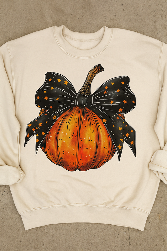 ADULT Bella Canvas Halloween Pumpkin with Bow Crewneck Sweatshirt
