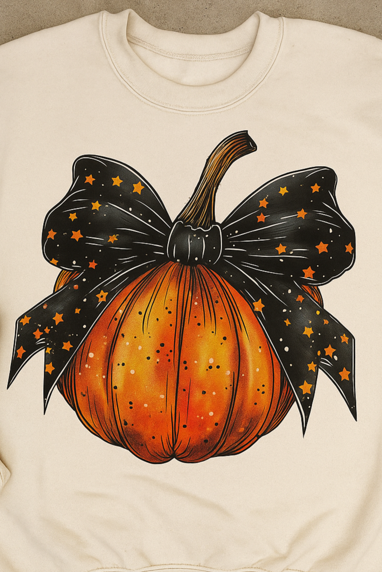 ADULT Bella Canvas Halloween Pumpkin with Bow TSHIRT