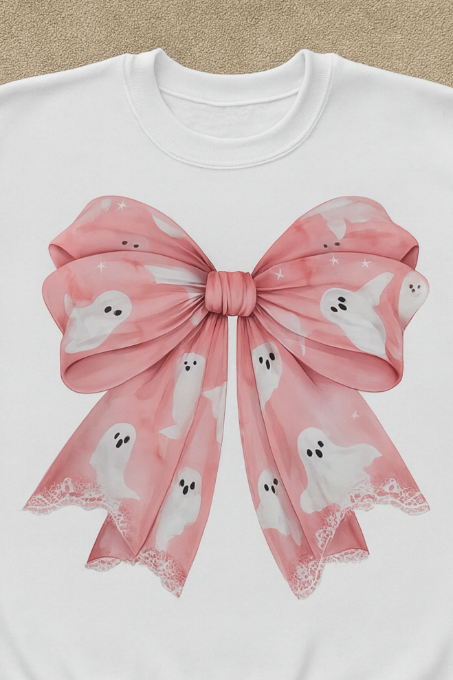ADULT Bella Canvas Pink Ghost Bow TSHIRT