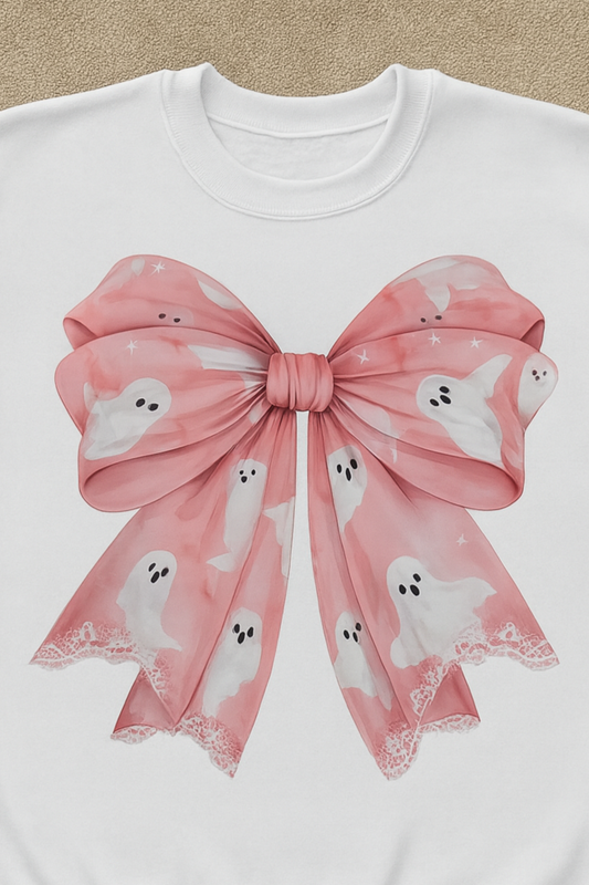 ADULT Bella Canvas Pink Ghost Bow TSHIRT