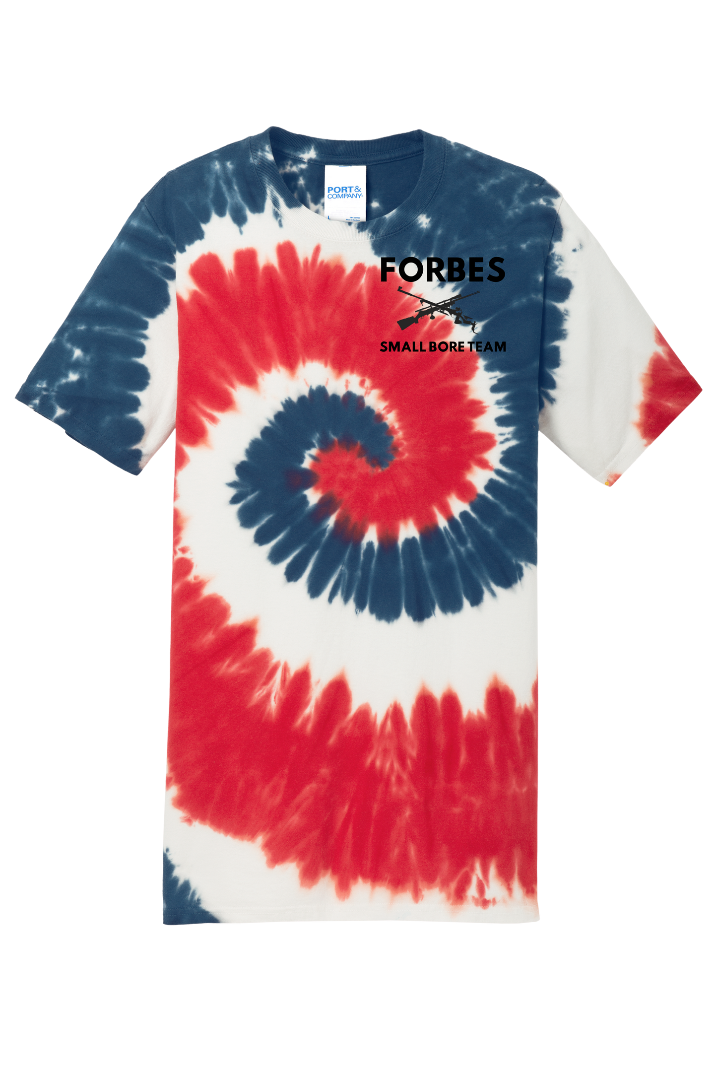 Adult Forbes Gun Club Tie-Dye Crewneck T Shirt (left chest wall design)