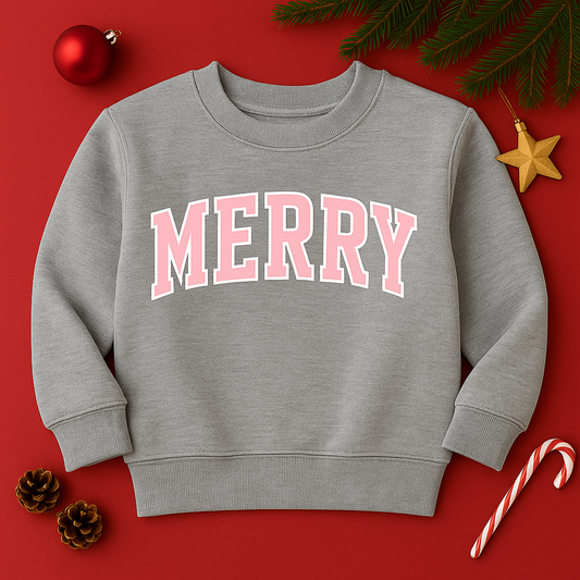 YOUTH MERRY IN PINK CREWNECK SWEATSHIRT