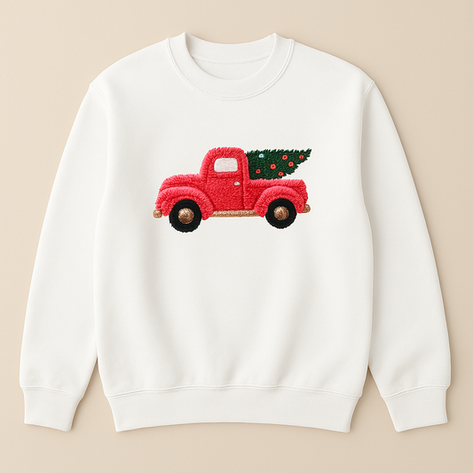 TODDLER FAUX YARN PINK HOLIDAY TRUCK CREWNECK SWEATSHIRT