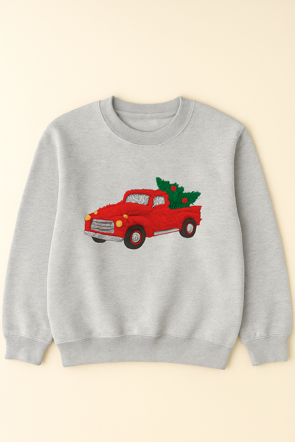 YOUTH FAUX YARN RED HOLIDAY TRUCK CREWNECK SWEATSHIRT